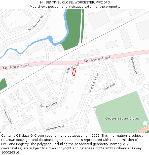 94, SENTINEL CLOSE, WORCESTER, WR2 5FD: Location map and indicative extent of plot