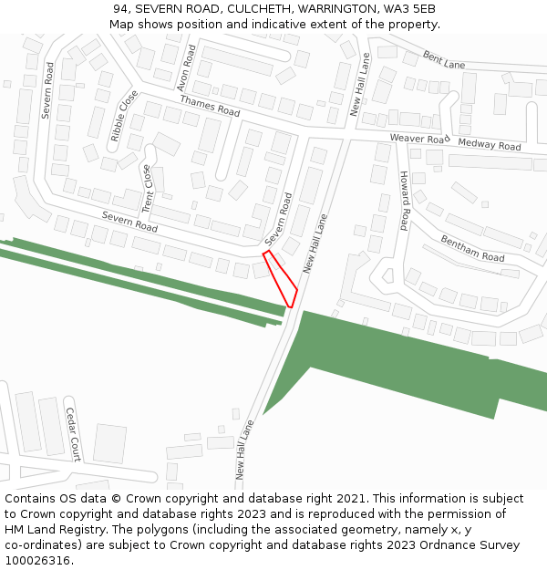 94, SEVERN ROAD, CULCHETH, WARRINGTON, WA3 5EB: Location map and indicative extent of plot