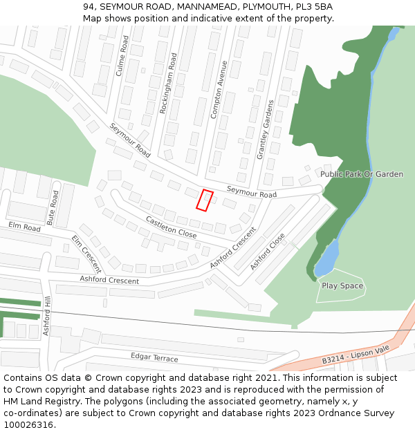 94, SEYMOUR ROAD, MANNAMEAD, PLYMOUTH, PL3 5BA: Location map and indicative extent of plot