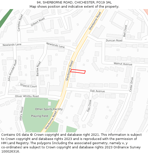 94, SHERBORNE ROAD, CHICHESTER, PO19 3AL: Location map and indicative extent of plot