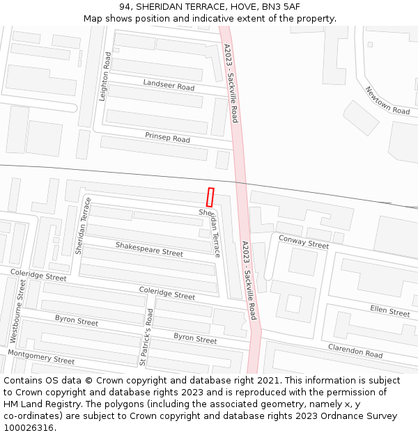 94, SHERIDAN TERRACE, HOVE, BN3 5AF: Location map and indicative extent of plot