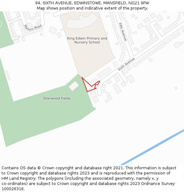 94, SIXTH AVENUE, EDWINSTOWE, MANSFIELD, NG21 9PW: Location map and indicative extent of plot