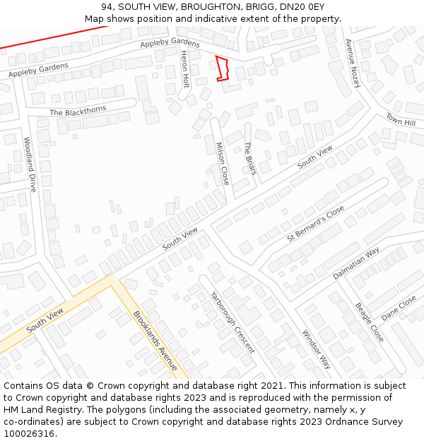 94, SOUTH VIEW, BROUGHTON, BRIGG, DN20 0EY: Location map and indicative extent of plot