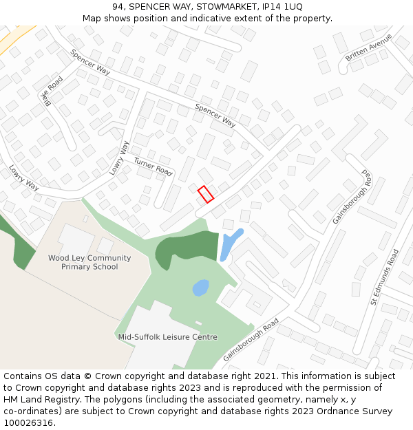 94, SPENCER WAY, STOWMARKET, IP14 1UQ: Location map and indicative extent of plot