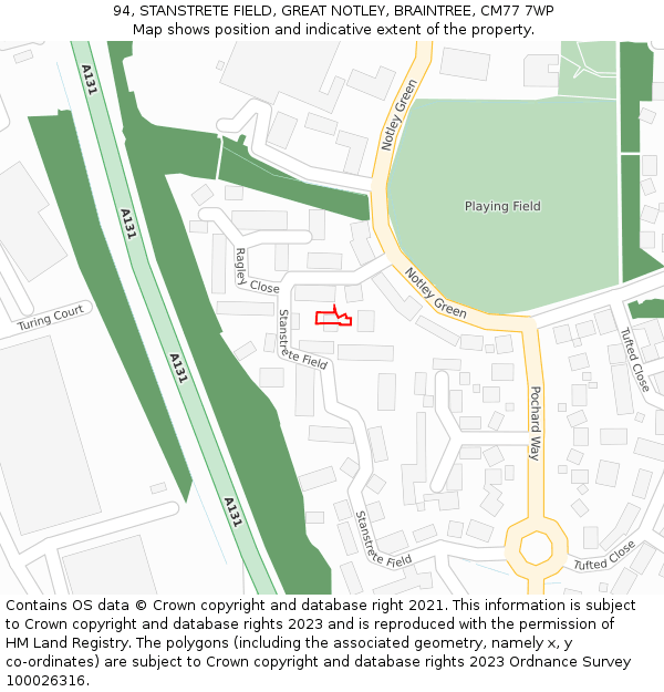 94, STANSTRETE FIELD, GREAT NOTLEY, BRAINTREE, CM77 7WP: Location map and indicative extent of plot