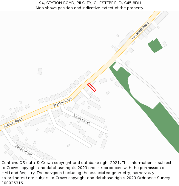 94, STATION ROAD, PILSLEY, CHESTERFIELD, S45 8BH: Location map and indicative extent of plot