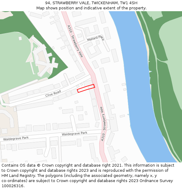 94, STRAWBERRY VALE, TWICKENHAM, TW1 4SH: Location map and indicative extent of plot