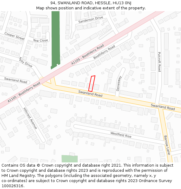 94, SWANLAND ROAD, HESSLE, HU13 0NJ: Location map and indicative extent of plot