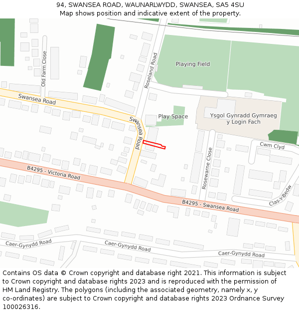 94, SWANSEA ROAD, WAUNARLWYDD, SWANSEA, SA5 4SU: Location map and indicative extent of plot