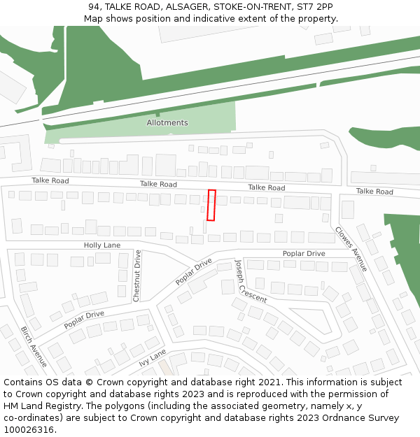 94, TALKE ROAD, ALSAGER, STOKE-ON-TRENT, ST7 2PP: Location map and indicative extent of plot