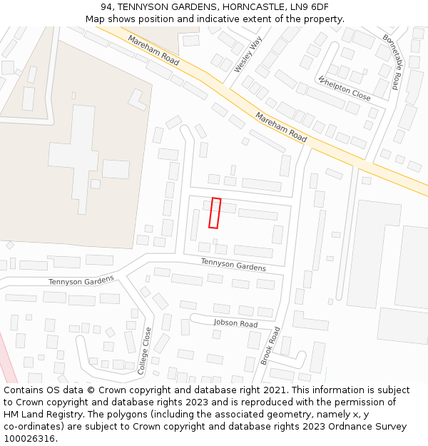 94, TENNYSON GARDENS, HORNCASTLE, LN9 6DF: Location map and indicative extent of plot