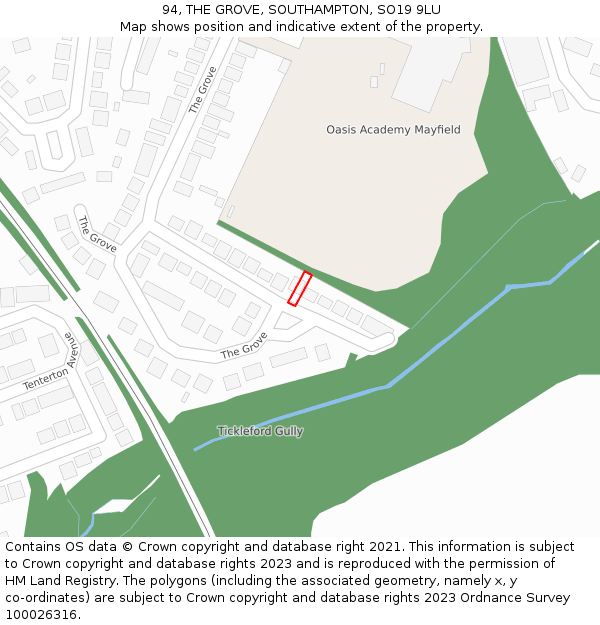 94, THE GROVE, SOUTHAMPTON, SO19 9LU: Location map and indicative extent of plot