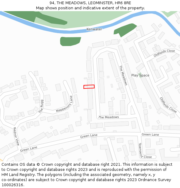 94, THE MEADOWS, LEOMINSTER, HR6 8RE: Location map and indicative extent of plot