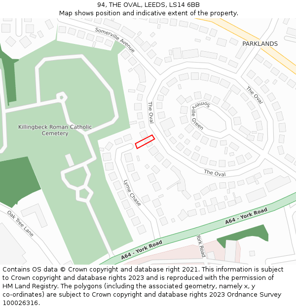 94, THE OVAL, LEEDS, LS14 6BB: Location map and indicative extent of plot