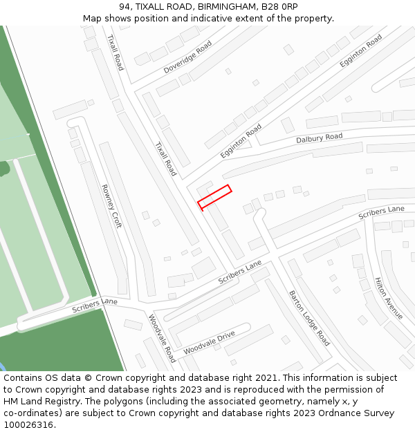 94, TIXALL ROAD, BIRMINGHAM, B28 0RP: Location map and indicative extent of plot