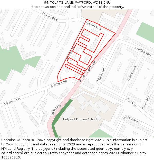 94, TOLPITS LANE, WATFORD, WD18 6NU: Location map and indicative extent of plot