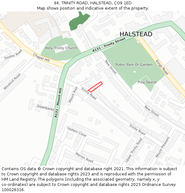 94, TRINITY ROAD, HALSTEAD, CO9 1ED: Location map and indicative extent of plot