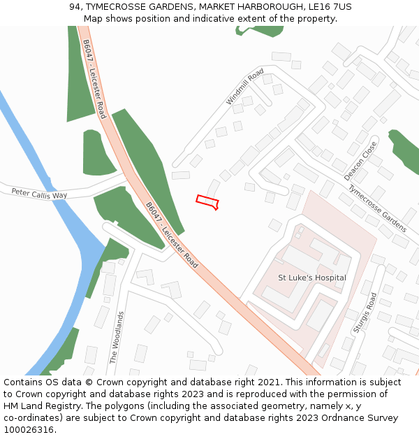 94, TYMECROSSE GARDENS, MARKET HARBOROUGH, LE16 7US: Location map and indicative extent of plot