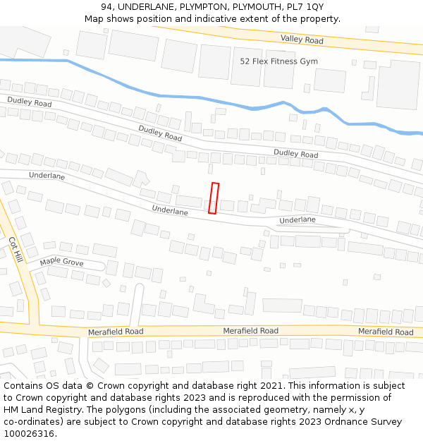 94, UNDERLANE, PLYMPTON, PLYMOUTH, PL7 1QY: Location map and indicative extent of plot