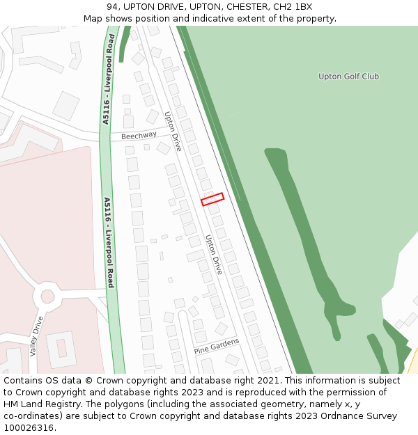 94, UPTON DRIVE, UPTON, CHESTER, CH2 1BX: Location map and indicative extent of plot