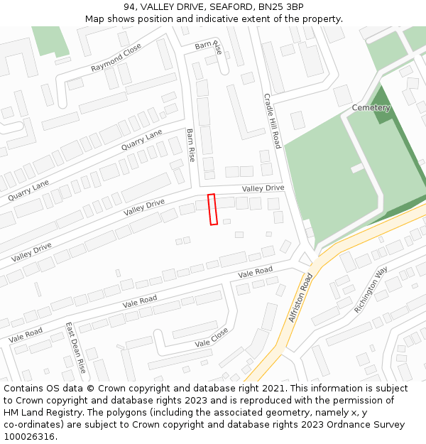 94, VALLEY DRIVE, SEAFORD, BN25 3BP: Location map and indicative extent of plot