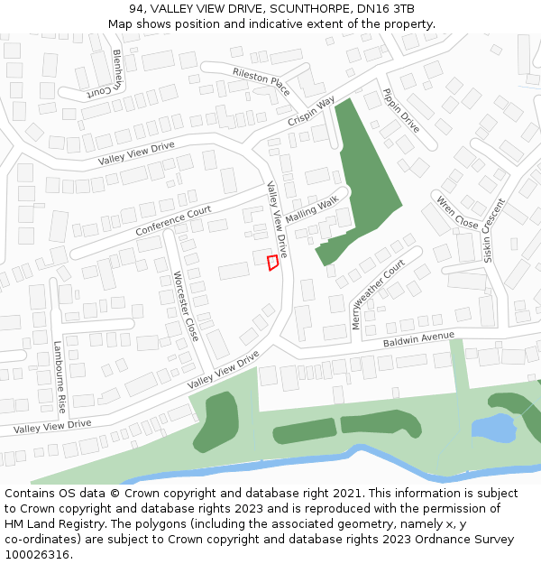 94, VALLEY VIEW DRIVE, SCUNTHORPE, DN16 3TB: Location map and indicative extent of plot