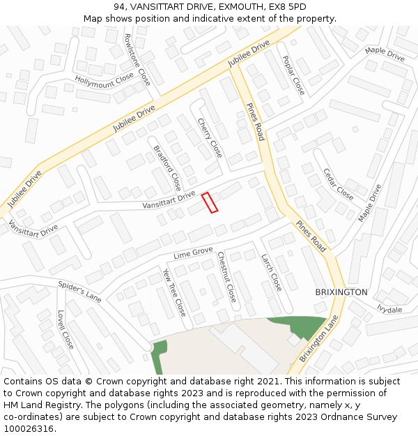 94, VANSITTART DRIVE, EXMOUTH, EX8 5PD: Location map and indicative extent of plot