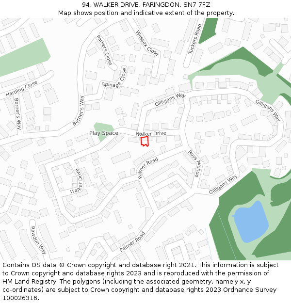 94, WALKER DRIVE, FARINGDON, SN7 7FZ: Location map and indicative extent of plot