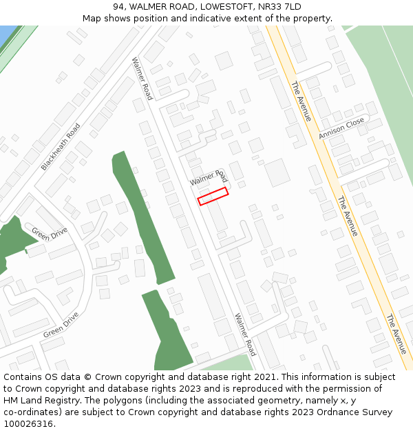 94, WALMER ROAD, LOWESTOFT, NR33 7LD: Location map and indicative extent of plot