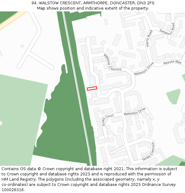 94, WALSTOW CRESCENT, ARMTHORPE, DONCASTER, DN3 2FS: Location map and indicative extent of plot