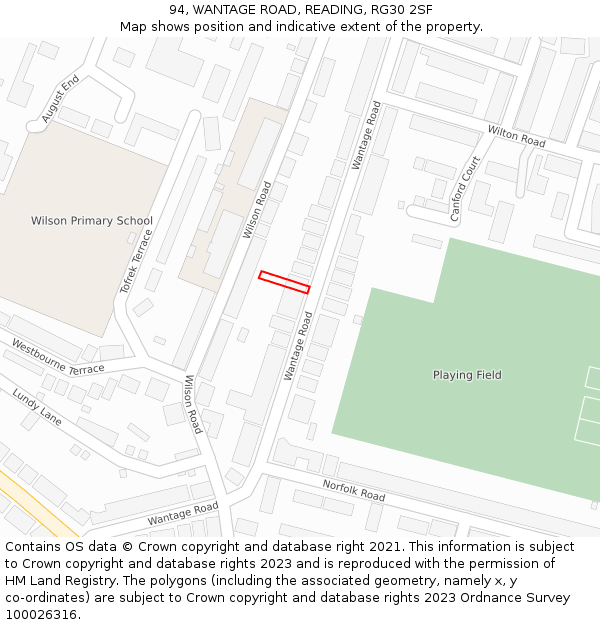 94, WANTAGE ROAD, READING, RG30 2SF: Location map and indicative extent of plot