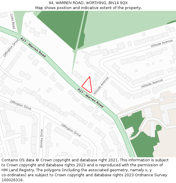 94, WARREN ROAD, WORTHING, BN14 9QX: Location map and indicative extent of plot