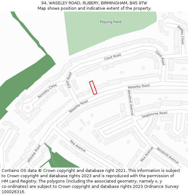 94, WASELEY ROAD, RUBERY, BIRMINGHAM, B45 9TW: Location map and indicative extent of plot