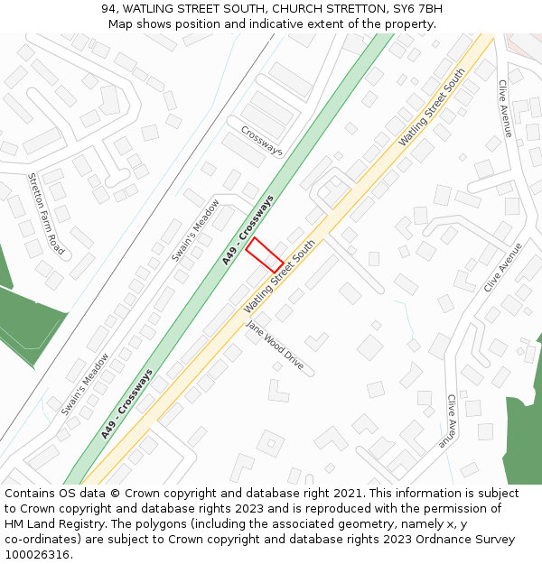 94, WATLING STREET SOUTH, CHURCH STRETTON, SY6 7BH: Location map and indicative extent of plot