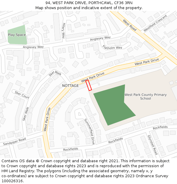 94, WEST PARK DRIVE, PORTHCAWL, CF36 3RN: Location map and indicative extent of plot