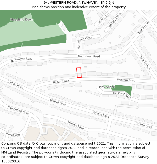 94, WESTERN ROAD, NEWHAVEN, BN9 9JN: Location map and indicative extent of plot