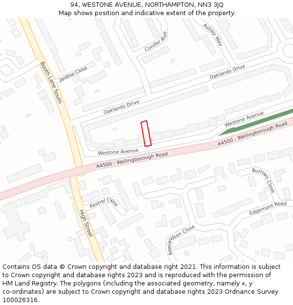 94, WESTONE AVENUE, NORTHAMPTON, NN3 3JQ: Location map and indicative extent of plot