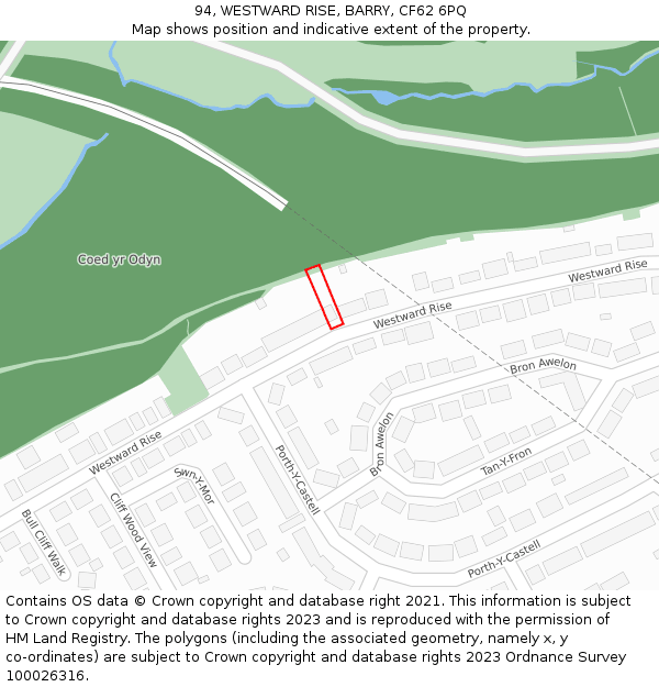 94, WESTWARD RISE, BARRY, CF62 6PQ: Location map and indicative extent of plot