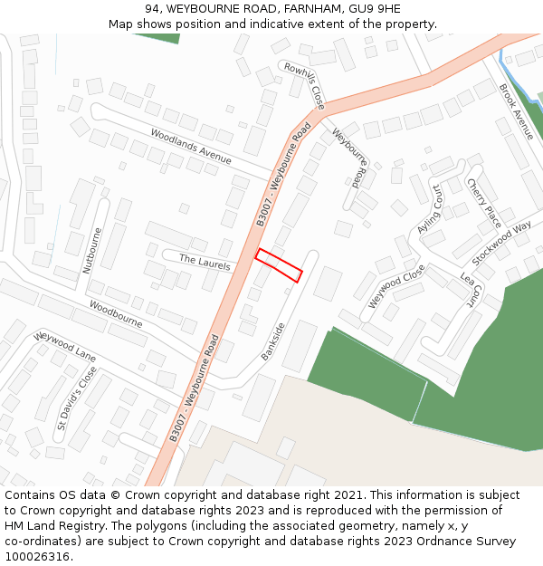 94, WEYBOURNE ROAD, FARNHAM, GU9 9HE: Location map and indicative extent of plot