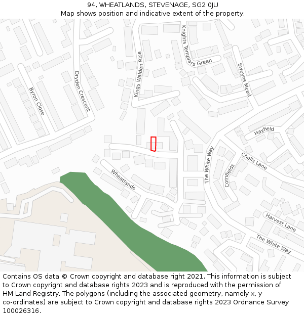 94, WHEATLANDS, STEVENAGE, SG2 0JU: Location map and indicative extent of plot