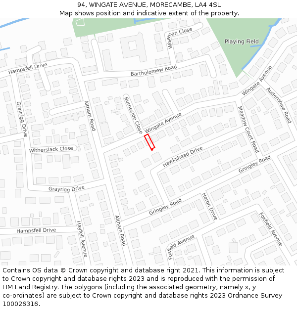 94, WINGATE AVENUE, MORECAMBE, LA4 4SL: Location map and indicative extent of plot