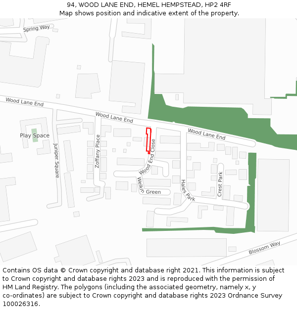 94, WOOD LANE END, HEMEL HEMPSTEAD, HP2 4RF: Location map and indicative extent of plot