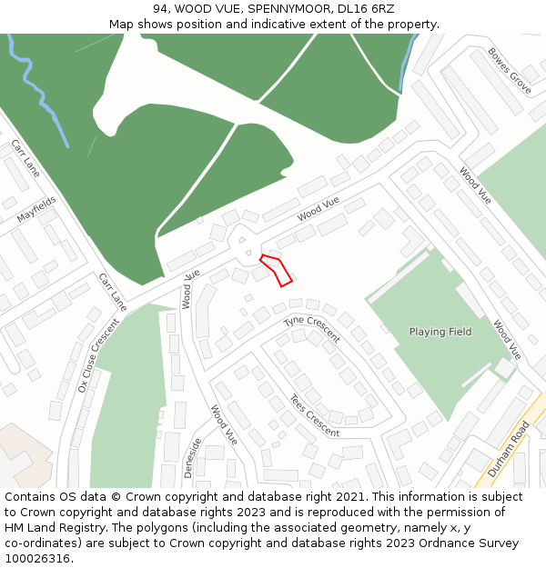 94, WOOD VUE, SPENNYMOOR, DL16 6RZ: Location map and indicative extent of plot