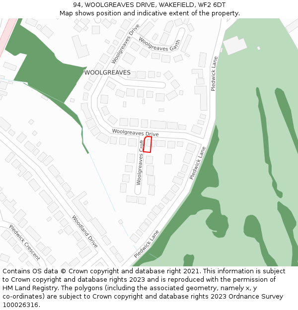 94, WOOLGREAVES DRIVE, WAKEFIELD, WF2 6DT: Location map and indicative extent of plot