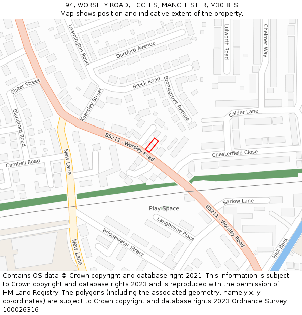 94, WORSLEY ROAD, ECCLES, MANCHESTER, M30 8LS: Location map and indicative extent of plot