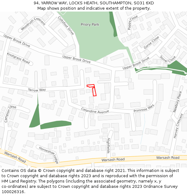 94, YARROW WAY, LOCKS HEATH, SOUTHAMPTON, SO31 6XD: Location map and indicative extent of plot