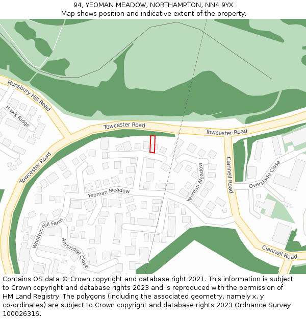 94, YEOMAN MEADOW, NORTHAMPTON, NN4 9YX: Location map and indicative extent of plot
