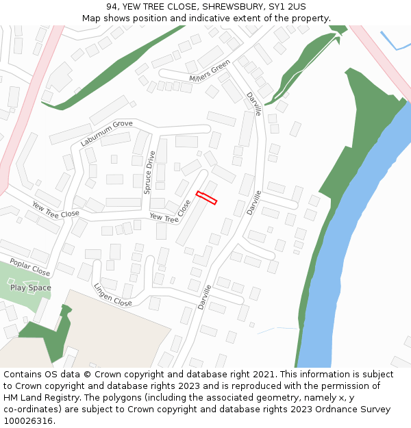 94, YEW TREE CLOSE, SHREWSBURY, SY1 2US: Location map and indicative extent of plot