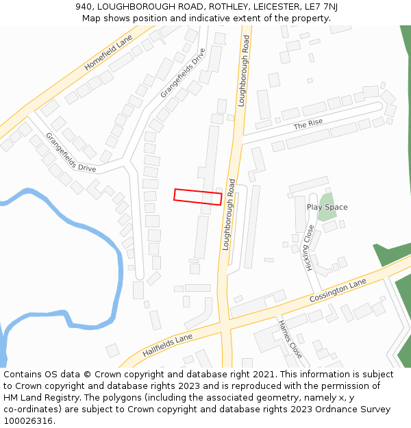 940, LOUGHBOROUGH ROAD, ROTHLEY, LEICESTER, LE7 7NJ: Location map and indicative extent of plot