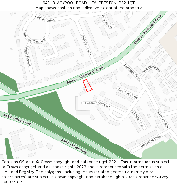 941, BLACKPOOL ROAD, LEA, PRESTON, PR2 1QT: Location map and indicative extent of plot